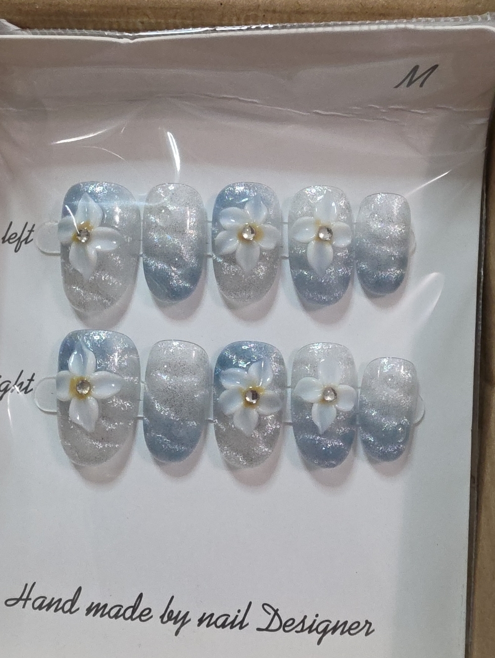 Handmade Blue & White Floral Press-On Nails by